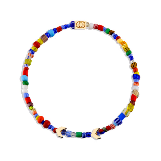 14k Gold Double Chevron & African Love Beads